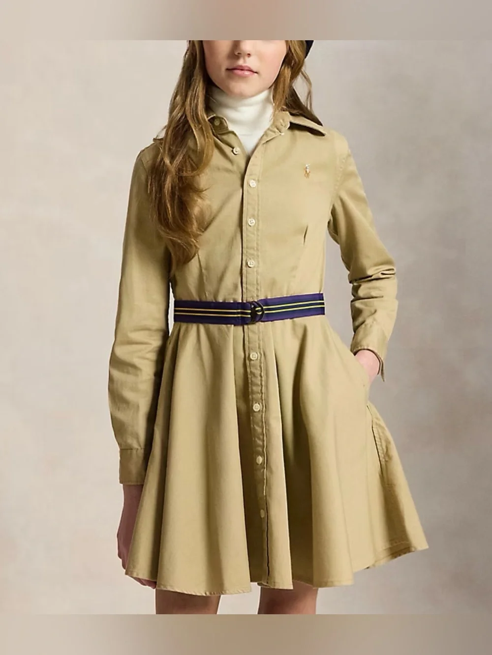 Ralph Lauren Girls Belted Cotton Chino Shirtdress (Size: 12)
